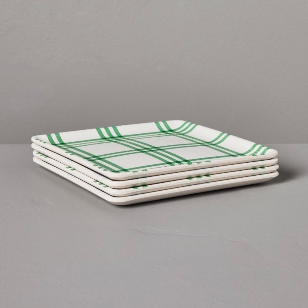 Hearth & Hand Magnolia Tri-Stripe Plaid Square Melamine Appetizer Plates 4ct - Picture 4 of 8